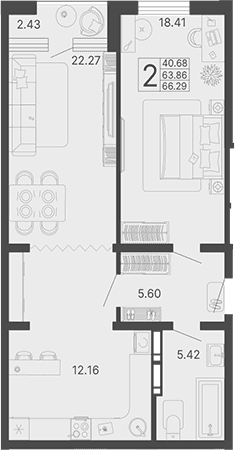 Продается 2-комн. квартира, 63.86 м²