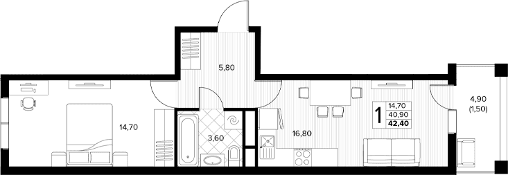 Продается 2-комн. квартира, 40.9 м²