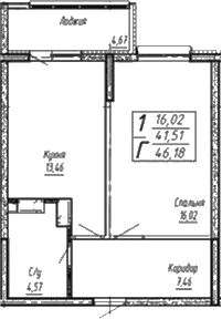 Продается 1-комн. квартира, 44.93 м²