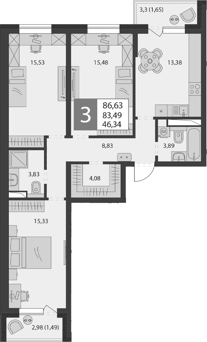 Продается 3-комн. квартира, 80.35 м²
