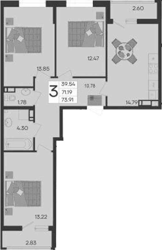 Продается 3-комн. квартира, 71.19 м²