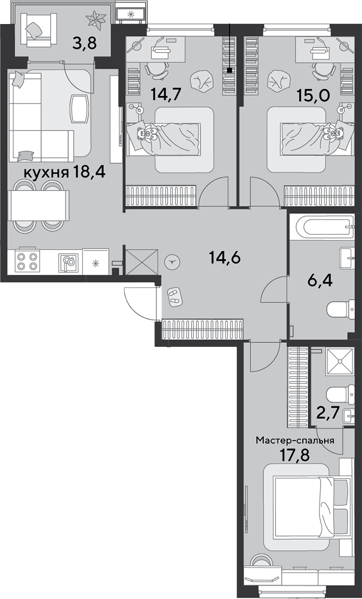 Продается 4-комн. квартира, 89.6 м²