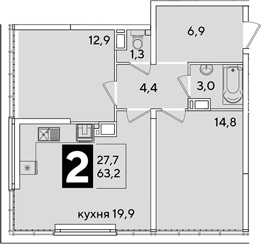 Продается 3-комн. квартира, 63.2 м²