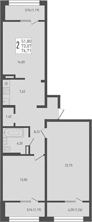 Продается 3-комн. квартира, 73.07 м²
