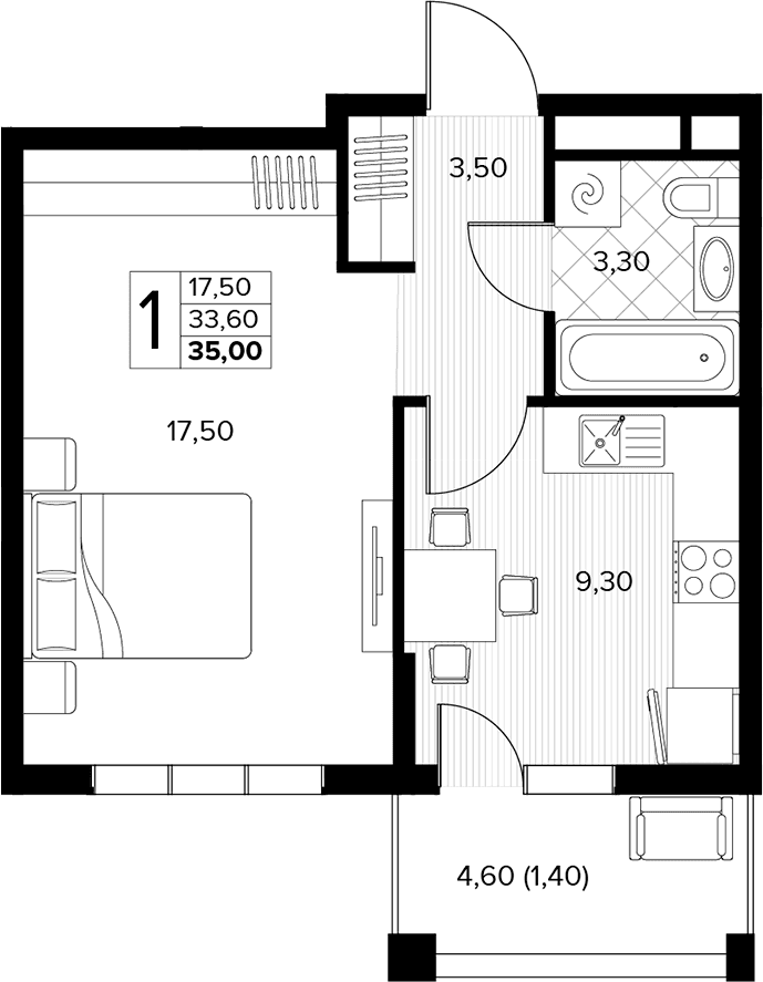 Продается 1-комн. квартира, 33.6 м²