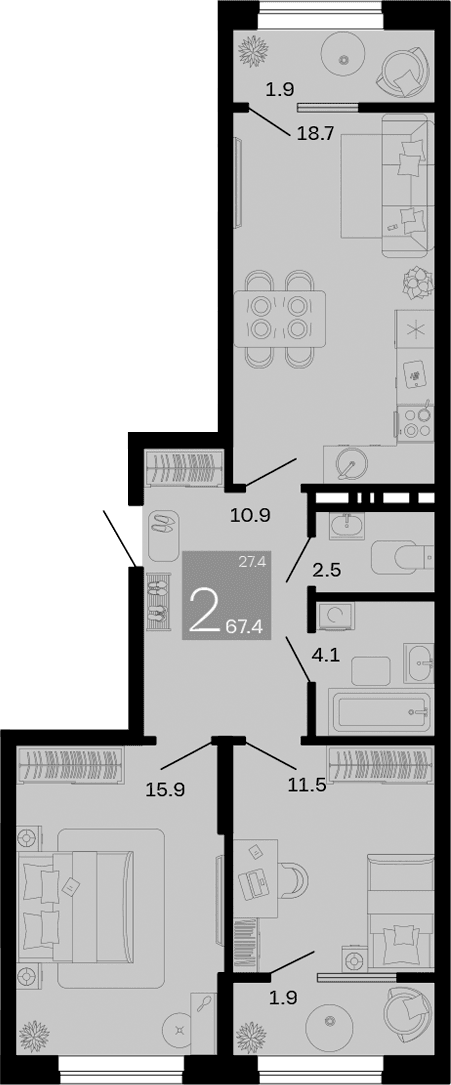 Продается 2-комн. квартира, 63.6 м²