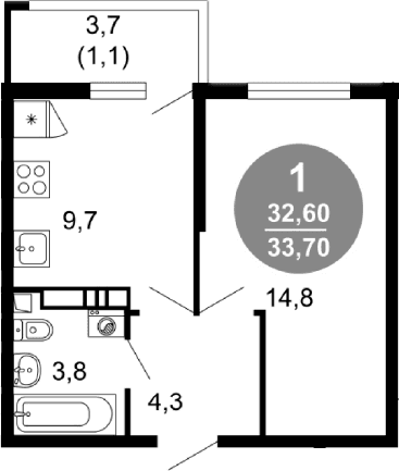 Продается 1-комн. квартира, 32.6 м²