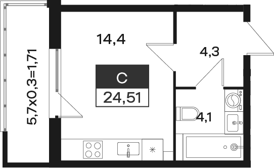 Продается 1-комн. квартира, 22.8 м²