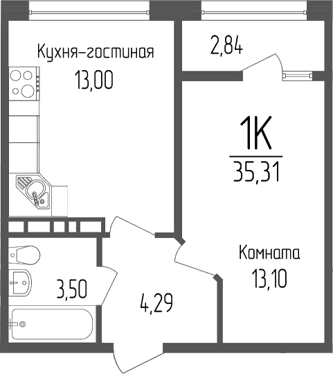 Продается 1-комн. квартира, 33.89 м²