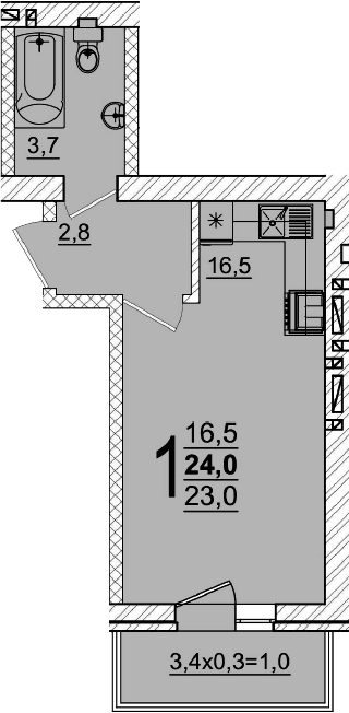 Продается 1-комн. квартира, 23 м²