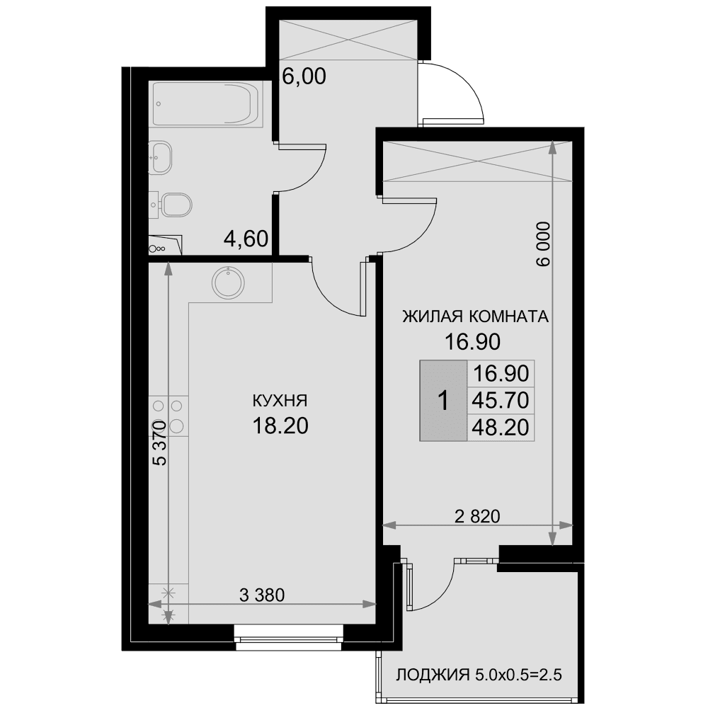 Продается 2-комн. квартира, 45.7 м²