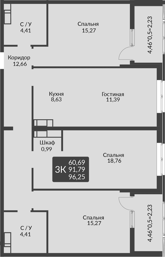 Продается 3-комн. квартира, 91.79 м²