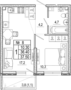 Продается 2-комн. квартира, 36.4 м²