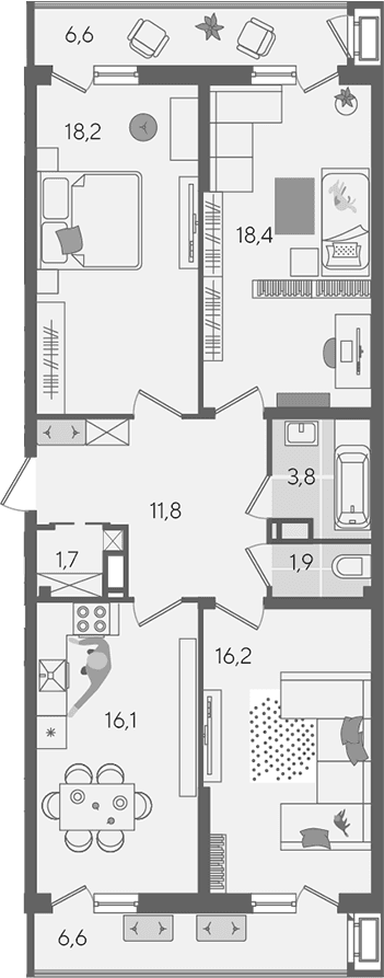 Продается 4-комн. квартира, 88.1 м²