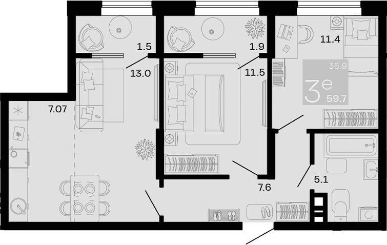Продается 3-комн. квартира, 56.3 м²