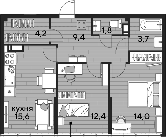 Продается 2-комн. квартира, 61.1 м²