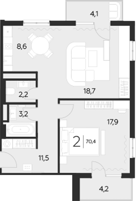 Продается 2-комн. квартира, 62.1 м²