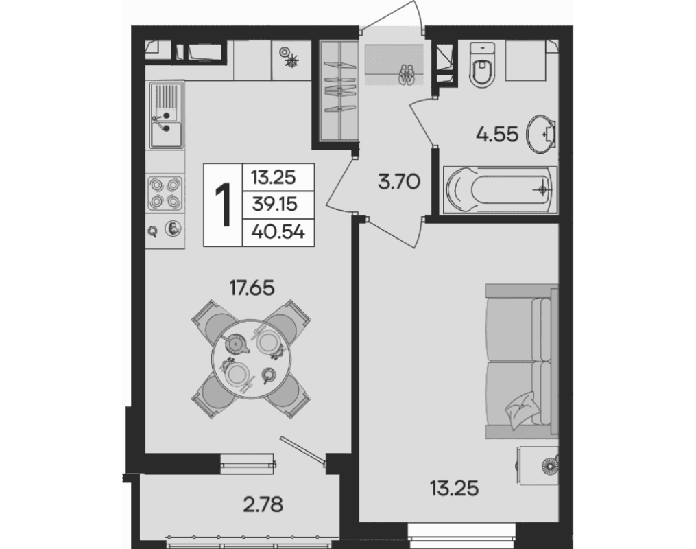 Продается 1-комн. квартира, 39.15 м²