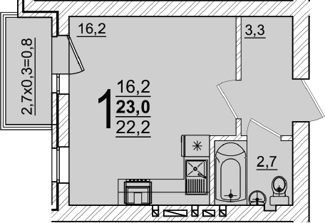 Продается 1-комн. квартира, 22.2 м²