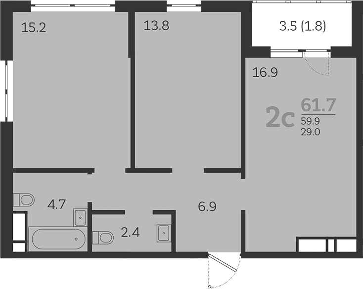 Продается 3-комн. квартира, 59.9 м²