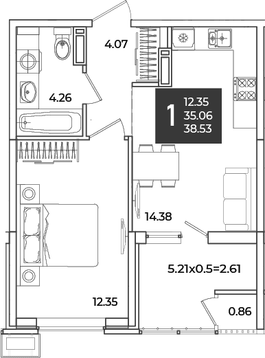 Продается 1-комн. квартира, 35.06 м²