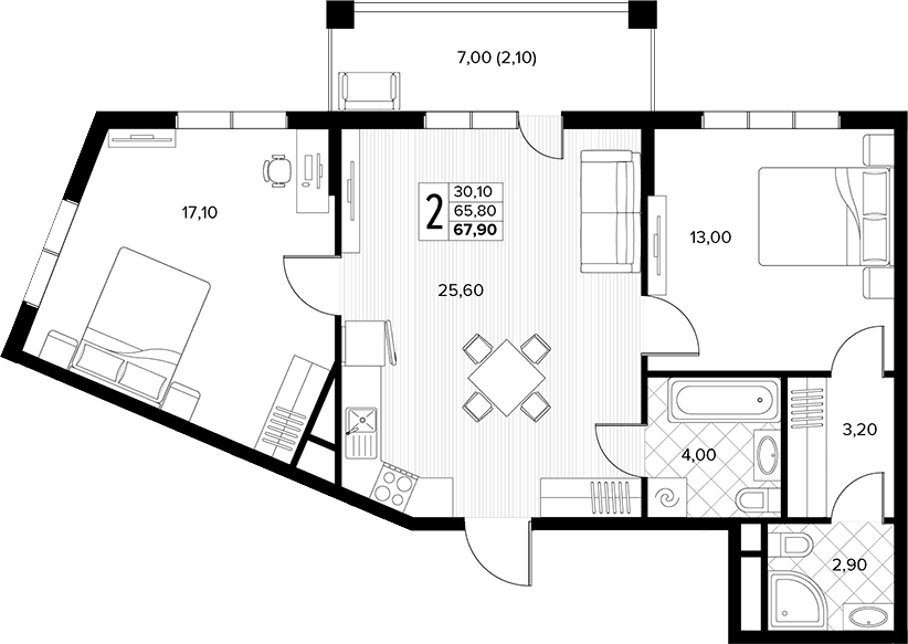 Продается 2-комн. квартира, 65.8 м²
