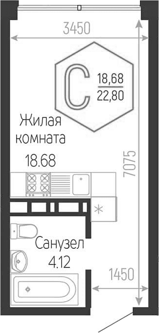Продается 1-комн. квартира, 22.8 м²