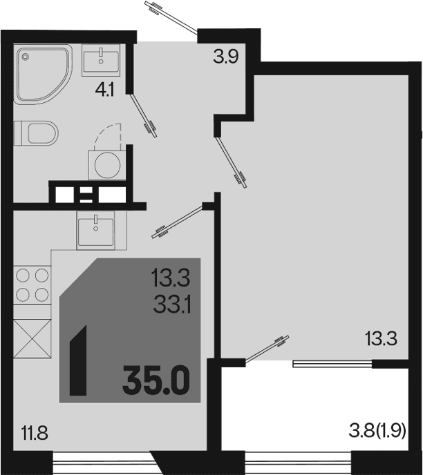 Продается 1-комн. квартира, 33.1 м²
