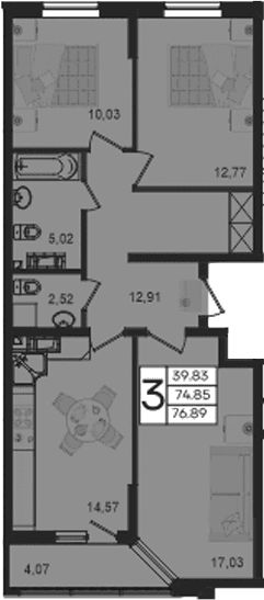 Продается 3-комн. квартира, 74.85 м²