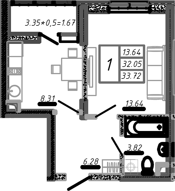Продается 1-комн. квартира, 32.05 м²