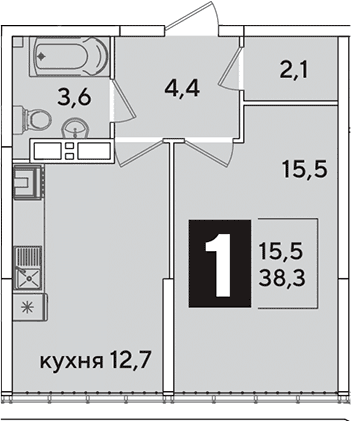 Продается 1-комн. квартира, 38.3 м²
