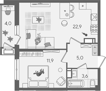 Продается 2-комн. квартира, 43.4 м²