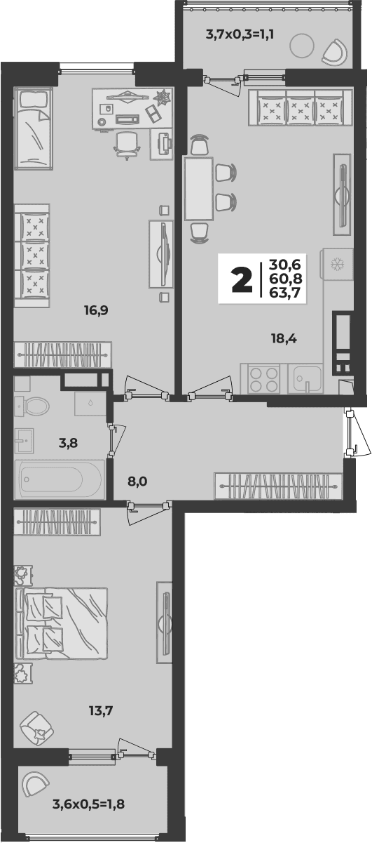 Продается 3-комн. квартира, 60.8 м²