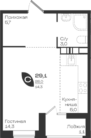 Продается 1-комн. квартира, 28 м²