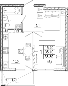 Продается 1-комн. квартира, 35.1 м²