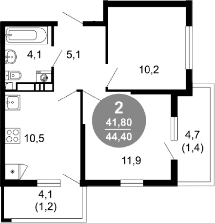 Продается 2-комн. квартира, 41.8 м²