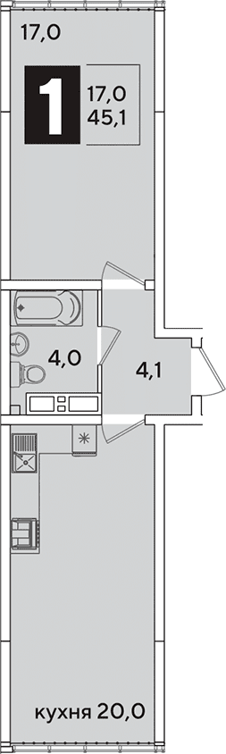 Продается 2-комн. квартира, 45.1 м²