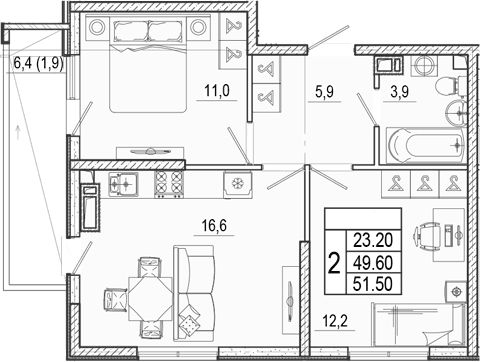Продается 3-комн. квартира, 49.6 м²