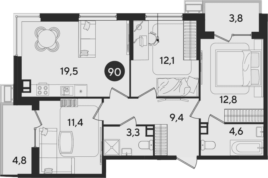 Продается 4-комн. квартира, 73.1 м²