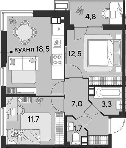 Продается 3-комн. квартира, 54.7 м²