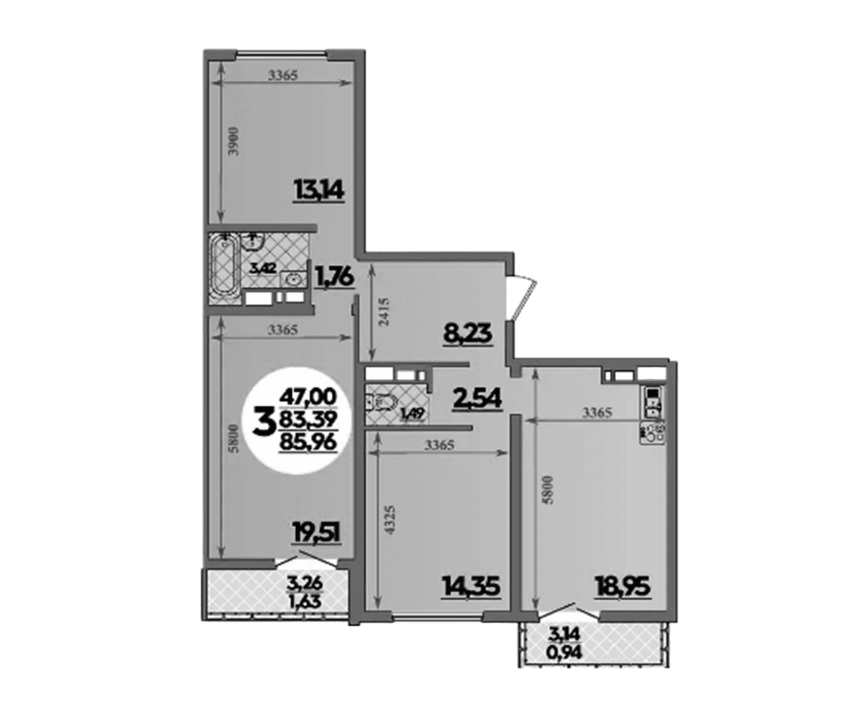 Продается 3-комн. квартира, 83.39 м²