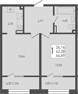 Продается 2-комн. квартира, 42.28 м²