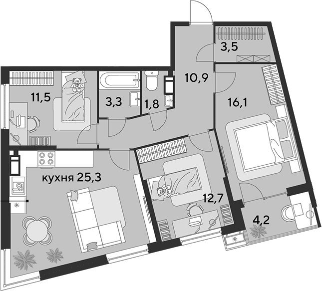 Продается 4-комн. квартира, 85.1 м²