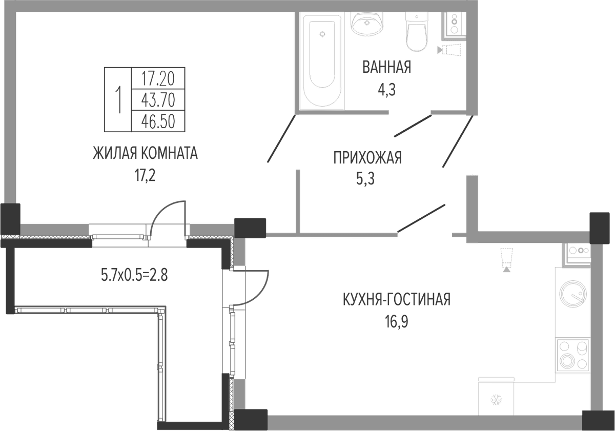 Продается 2-комн. квартира, 45.02 м²
