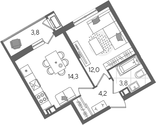 Продается 1-комн. квартира, 34.3 м²