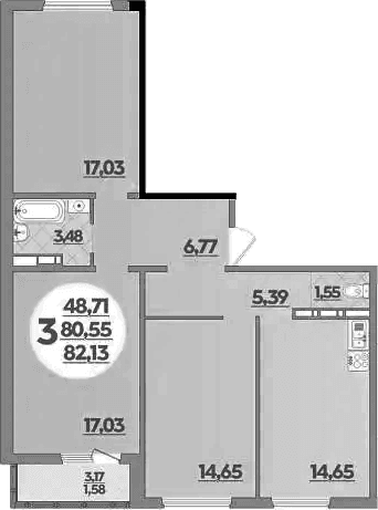 Продается 3-комн. квартира, 80.55 м²