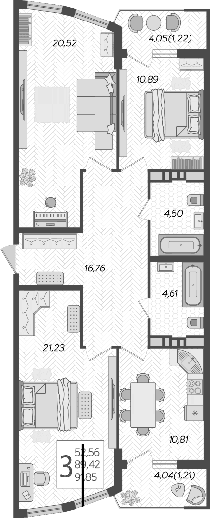 Продается 3-комн. квартира, 89.42 м²