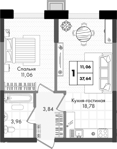 Продается 2-комн. квартира, 37.64 м²