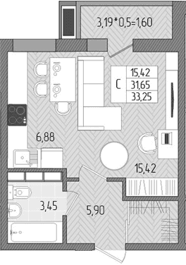 Продается 1-комн. квартира, 31.65 м²
