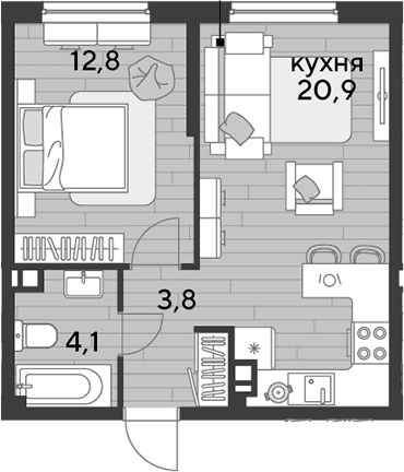 Продается 1-комн. квартира, 41.6 м²